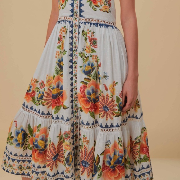 FARM RIO Off-White Delicate Garden Midi Dress Size Small - Picture 4 of 16